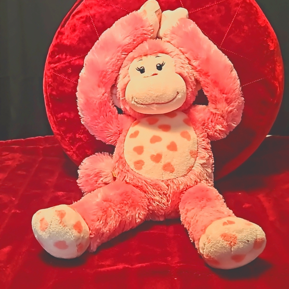 BUILD A BEAR PINK MONKEY WITH PINK HEARTS BEAUTIFUL